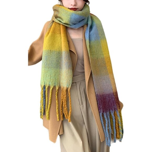 Women's Blue Yellow Coffee Winter Warm Shawl Cold Weather Thick Blanket Scarfs